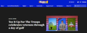 Webpage capture highlighting WMBD coverage of 2025 Tee It Up For The Troops golf outing